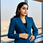 **

"A professional Arab businesswoman in a modest, tailored business suit, standing confidently in a modern office overlooking a cityscape in Riyadh, Saudi Arabia, fully clothed, appropriate attire, safe for work, perfect anatomy, natural proportions, professional photography, high quality."

**