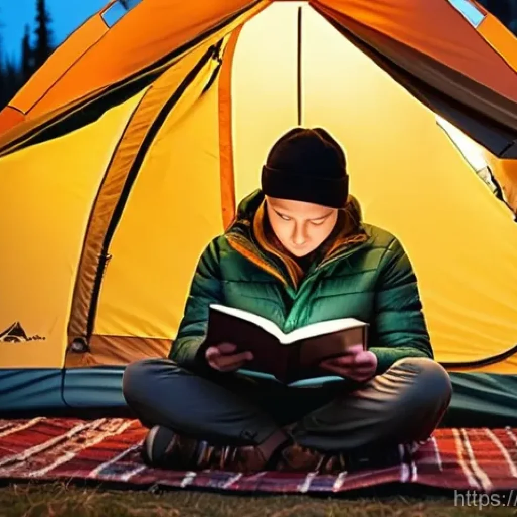 컴팩트한 캠핑용 랜턴 추천 - **A cozy evening inside a camping tent.** The main focus is a compact, modern LED camping lantern ha...