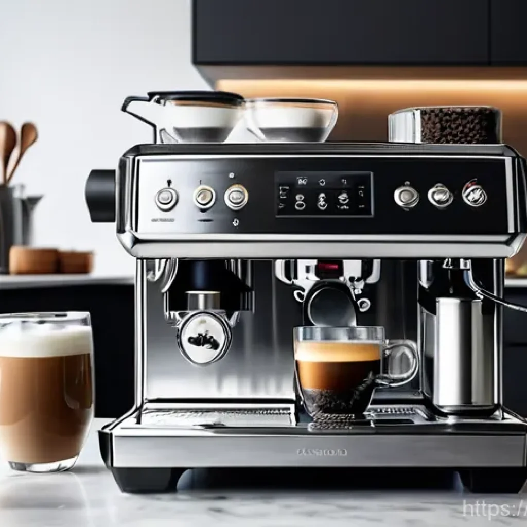 최신 디자인의 커피머신 추천 - **Prompt 1: "A serene, sunlit kitchen features a sleek, modern automatic espresso machine with polis...