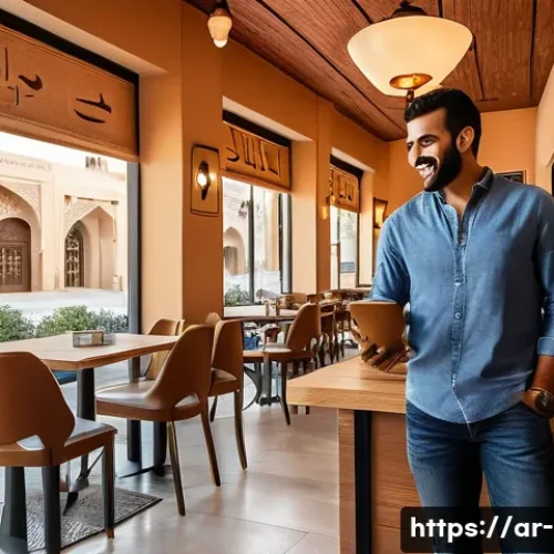 고속 충전 케이블과 일반 케이블 비교 - A modern Arab man in a casual outfit using a fast-charging cable to power his smartphone at a busy M...