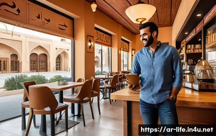 고속 충전 케이블과 일반 케이블 비교 - A modern Arab man in a casual outfit using a fast-charging cable to power his smartphone at a busy M...